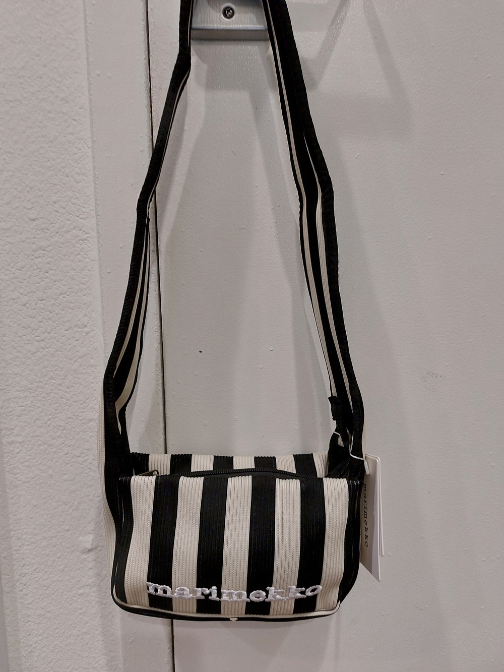 New With Tags Marimekko Black and White Striped Crossbody Pouch